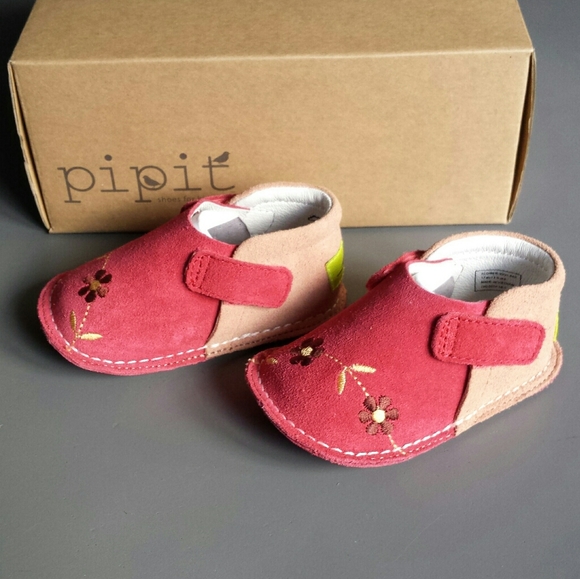 NIB Pipit Floral Pink Suede Leather Baby Shoes - Picture 6 of 15